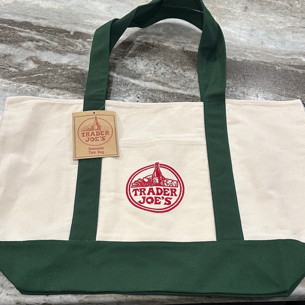 New With Tags Trader Joe's Green and Cream Tote Bag